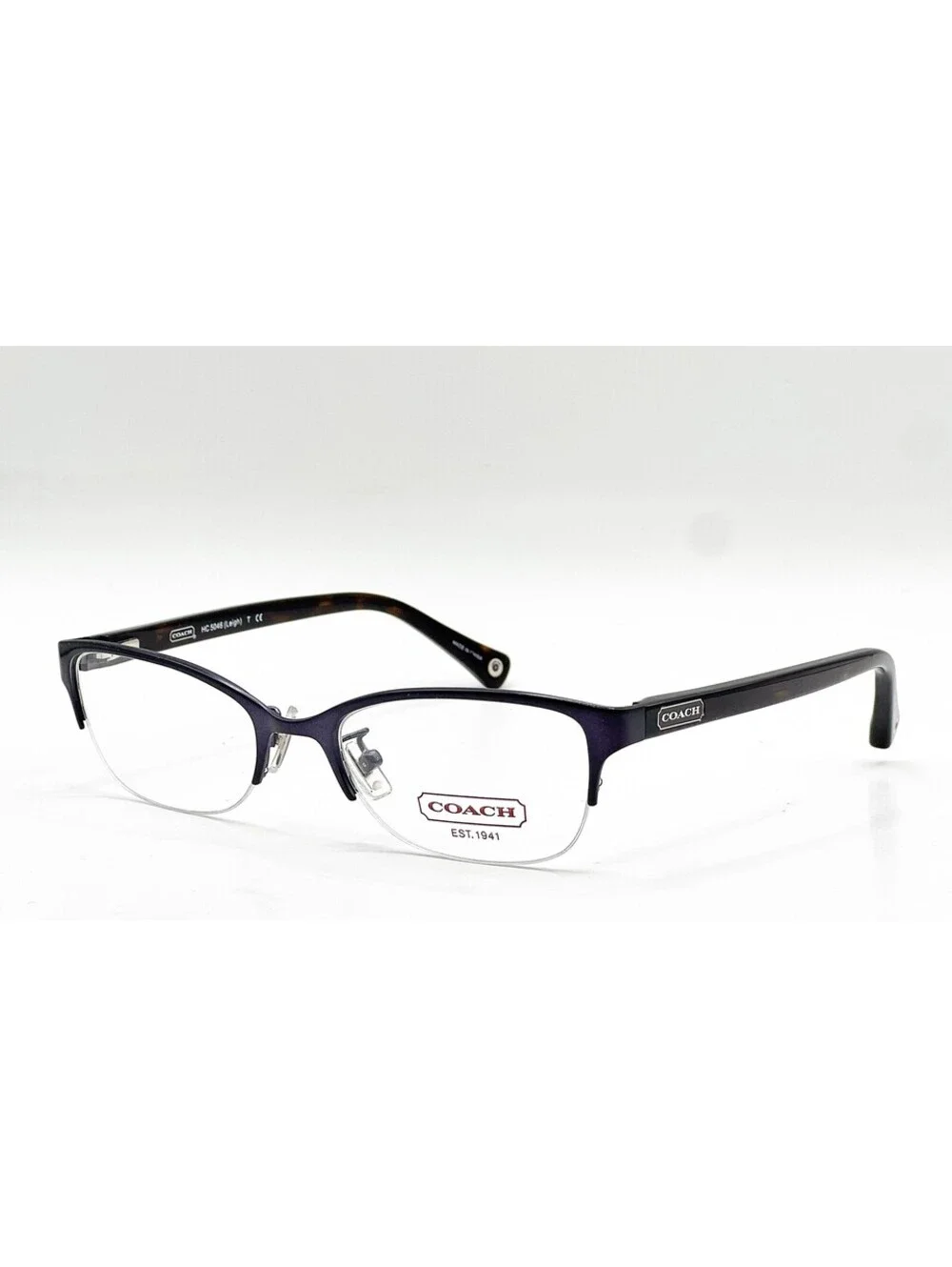 Coach HC 5046 9153 Satin Navy Dark Tortoise Half Rim Eyeglass Frames 50-18-135